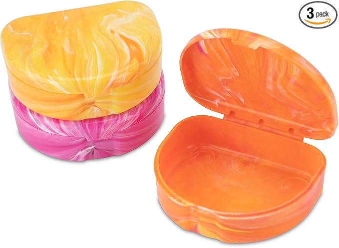 Practicon Marble Retainer Cases, Orthodontic Aligner Case, Mouth Guard Holder (3 Pack) (Sunset)