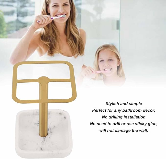 304 Stainless Steel Toothbrush Holder, Bathroom Toothpaste Storage Stand, Rustproof Metal Toothbrush Organizer Stand, 3 Slots Space Saving Toothpaste Organizer for Bathroom(Gold)