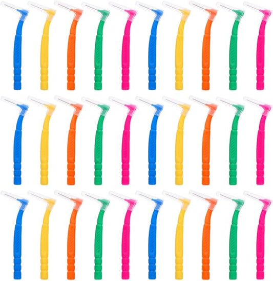 Interdental Brushes 30pcs Multi-Color Manual Compact Toothbrush Set for Orthodontic Braces Cleaning Portable Ergonomic Floss Brush for Dental Care