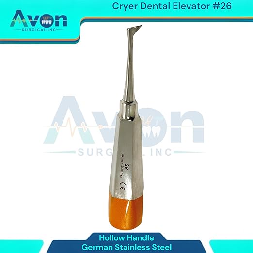 Root and Tooth Extraction Dental Cryer Elevator Pick, Sharp Angled Tip, Color-Coded Handle Ends | Autoclave-Safe German Stainless Steel Dental Instruments (1, #26 Cryer - Gold End)