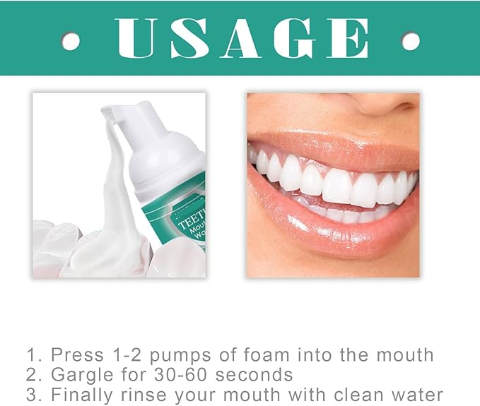 Teeth Total Care Mouthwash,Ultra-Fine Herbal Teeth Mouthwash Foam,Mint Taste Repair Toothpaste for Sensitive Teeth,Refreshing Breath,Clean Tooth & Gums Deeply,Solve All Oral Problems (2pc)