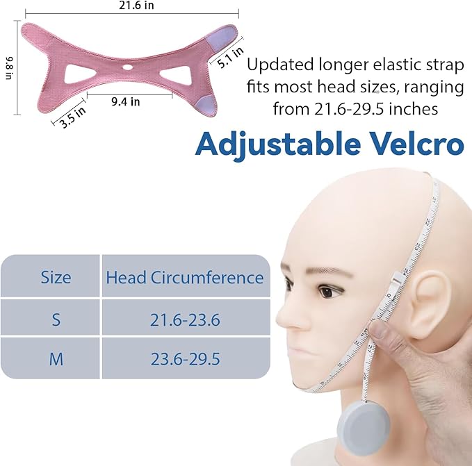 Chin Strap for Sleeping, Chin Strap for CPAP Users, Jaw Strap for Sleep Apnea, Adjustable & Breathable Chin Strap, Anti Snoring Devices,Snore Stopper for Men and Women, (Pink/M)