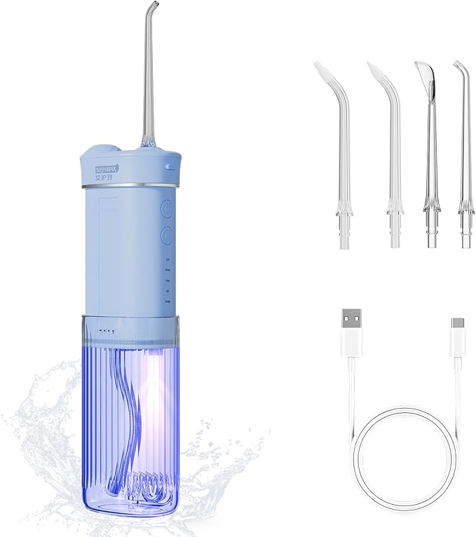 Portable Eco-Friendly Water Flosser 225ML Long-Lasting Endurance Travel Oral Irrigator for Gum Care/Implants/Braces (Blue)