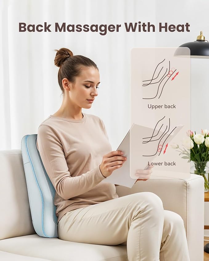 COMFIER Shiatsu Back Massager with Heat & Vibration, 3D Deep Kneading Back Massage for Pain Relief, Home Office Use,Gift for Her/Him,Blue