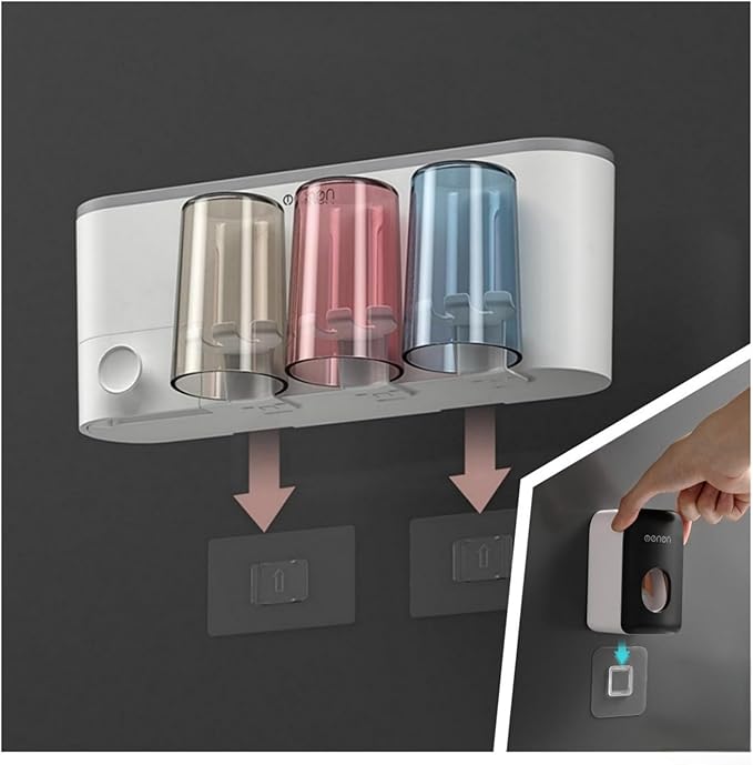No-Drill Wall Mounted Toothbrush Holder,with 1 Automatic Toothpaste Dispenser (1 Dispenser)