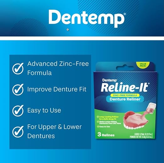 Dentemp Denture Reline Kit Value Pack - Advanced Formula Reline It Denture Reliner - Denture Kit to Refit and Tighten Dentures for Both Upper & Lower Denture (3 Relines)