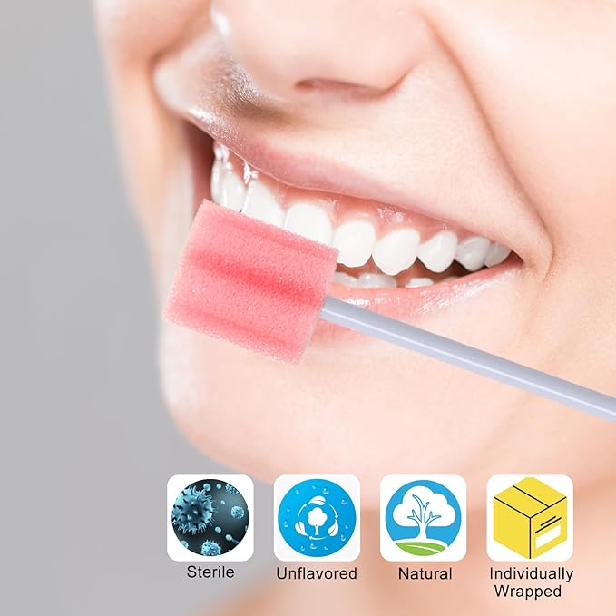 250 Pcs Disposable Mouth Swabs Sponge, BVN Oral Swabs, Oral Care Swabs Disposable, Mouth Swabs, Unflavored and Sterile Disposable Dental Swabsticks for Mouth Cleaning, Pink