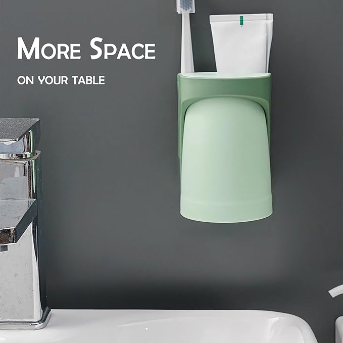 Magnetic Cup Holder for Bathroom, sgzscl Toothbrush Wall Mounted Toothpaste Storage Drain Drill-Free Space Saving Organizer for Family Members