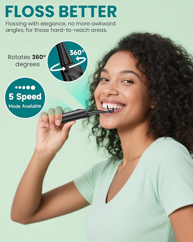 Electric Flosser for Teeth for Adults with 54 Refill Heads +5 Speeds, Water Flosser Alternative, Easy Glide Flossing for Sensitive Gum, Rechargeable Oral Kit, 5X Cleaning, Portable Dental Floss Picks