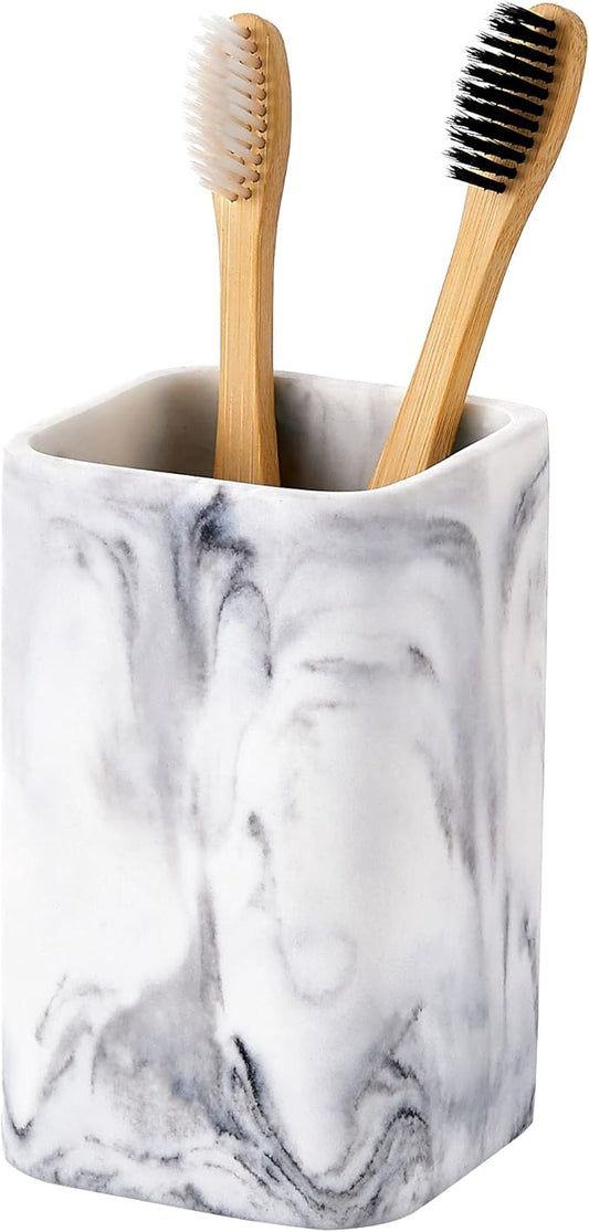ZCCZ Toothbrush Holder for Bathrooms, White Marble Look Toothpaste and Makeup Holder, Brushes and Razors Holder, Vanity Bathroom Countertop Organizer, Toothbrush Cup