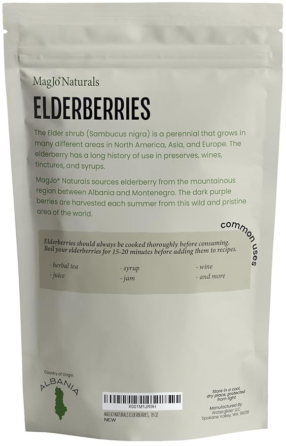MagJo 100% Wild Harvest Dried Elderberries - 1lb Bulk - Non-Irradiated, Whole Black Elderberry Immune Support - Raw Vegan Sambucus 1 Pound