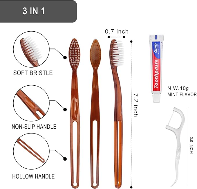 50 pcs Disposable Toothbrushes with Toothpaste Floss Individually Wrapped, 2 Color Disposable Toothbrush Bulk, 10g Toothpaste, Dental Floss Pick for Homeless,Airbnb,Hotel,Guest
