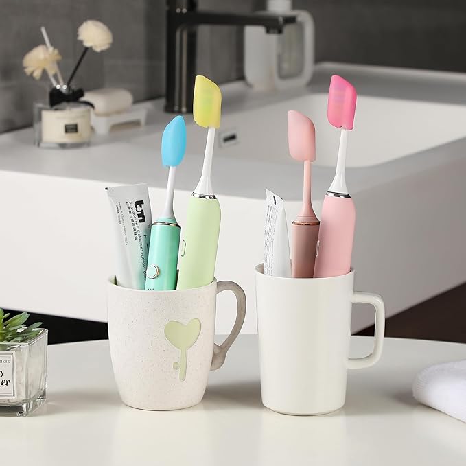Muslish Silicone Toothbrush Covers, 4 Pack Tooth Brush Cover Cap for Electric & Manual Toothbrush Heads, Portable Toothbrush Protector for Travel, Home (Pink)