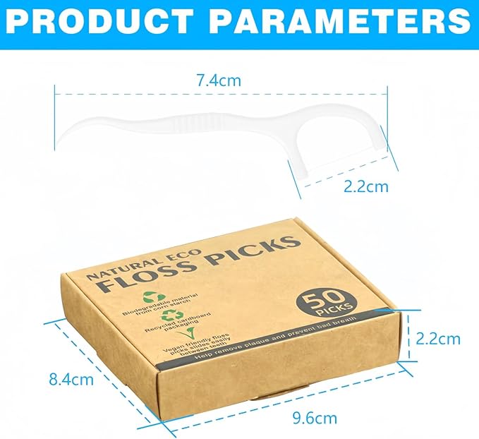 Biodegradable Dental Floss Picks for Kids & Adults - 200 PCS Vegan and Eco Friendly Plant Based Tooth Floss Picks, Thin, Durable Floss for Tight Spaces, Gentle on Gums (White)