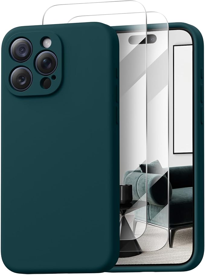 Magnetic for iPhone 15 Pro Case, Compatible with MagSafe, with 9H Nano Screen Protectors, Full Camera Protection, Silicone Shockproof Microfiber Lining Phone Case 6.1", Teal