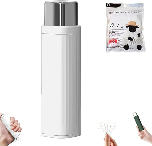 Portable Floss Dispenser with 100 Pcs Dental Floss, Dental Floss Dispenser Dental Floss Picks Case,Portable Automatic Floss Dispenser Floss Organizer Travel Floss Case (White-2PCS)