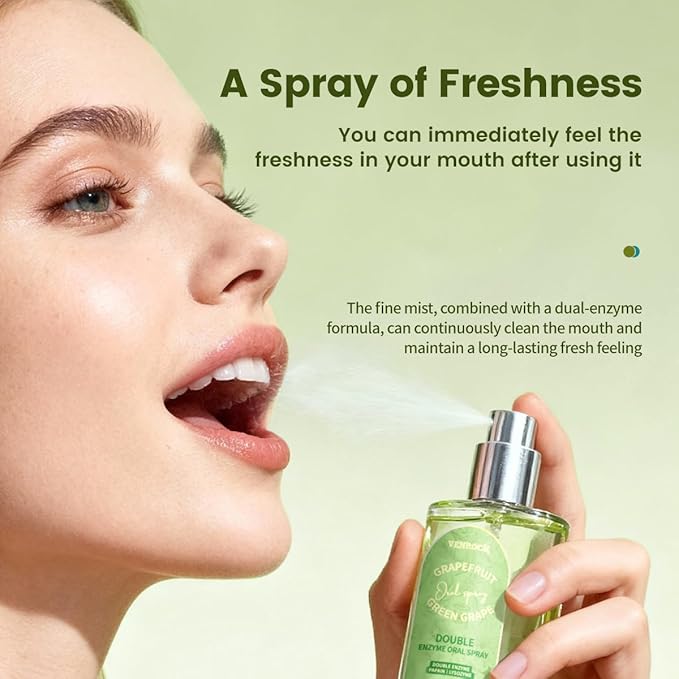 Venrock Double Enzyme Oral Spray Long-Lasting Freshness, Alcohol-Free Oral Spray for Breath Care, Grapefruit Green Grape Flavor, Travel-Sized Breath Spray with Papain & Lysozyme, 30ml/1.01 Fl Oz