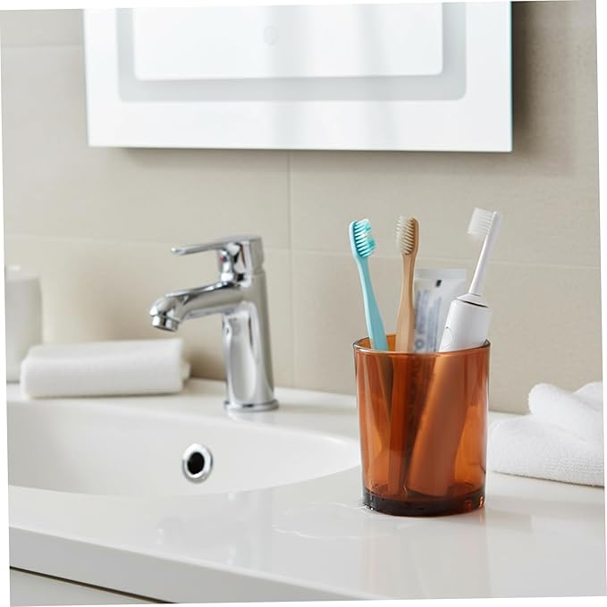 Toothbrush Cup, Glass Amber Glass Toothbrush Holder Bathroom Accessories Holder 9x8 cm, Clear Vanity Tumbler for Countertop Storage