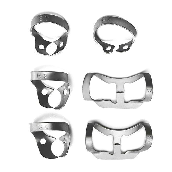 MEDSPO Professional Dental Rubber Dam Clamps | Endodontic Hygenic Brinker Universal Retractors| Tissue Gingival Lower Molars | Restorative Instruments Tools CE (Set of 6 Clamps - B1 to B6)