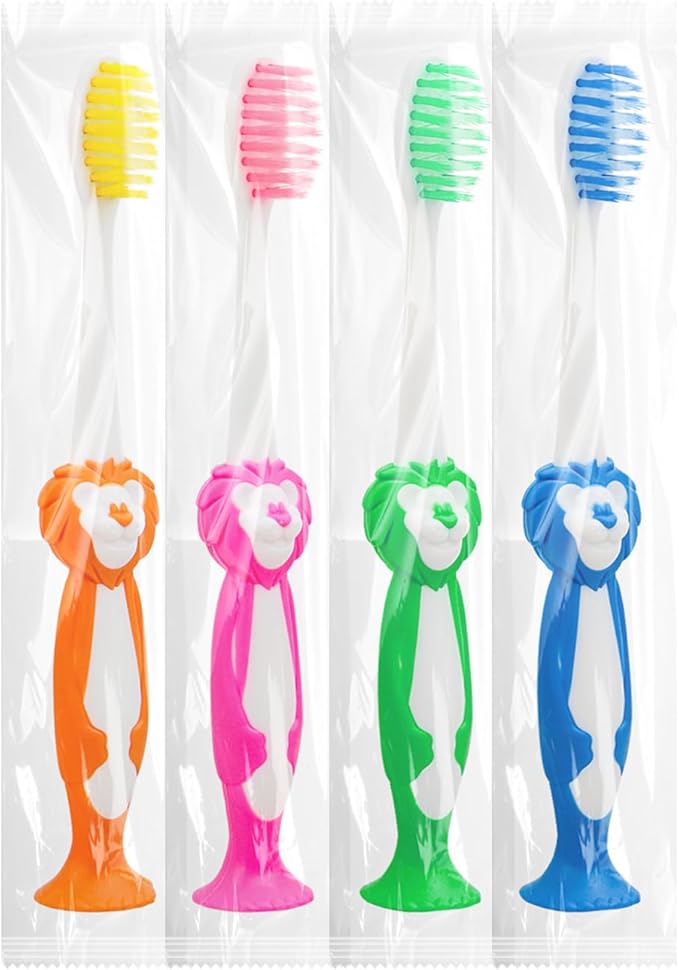 Disposable Toddler Toothbrush Pack of 60, Manual Suction Cup Bulk Toothbrushes Individually Wrapped Animal Toothbrush for Home, School, Camp, Daycare, Travel