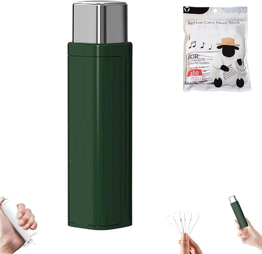 Portable Floss Dispenser with 100 Pcs Dental Floss, Dental Floss Dispenser Dental Floss Picks Case,Portable Automatic Floss Dispenser Floss Organizer Travel Floss Case (Green-2PCS)