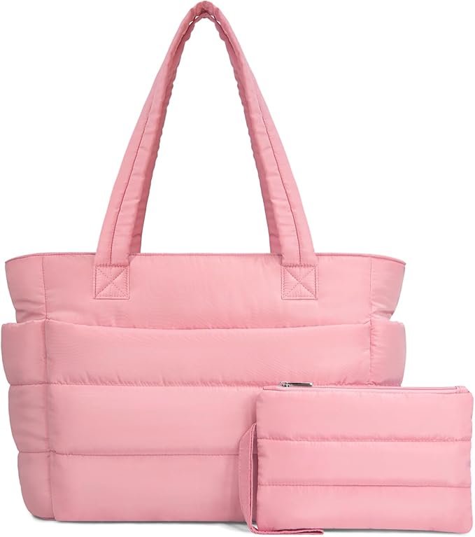 TOPDesign Puffer Tote Bag for Women, Lightweight Puffy Handbag with Compartments, Quilted Shoulder Bag for Work, Travel, Gym