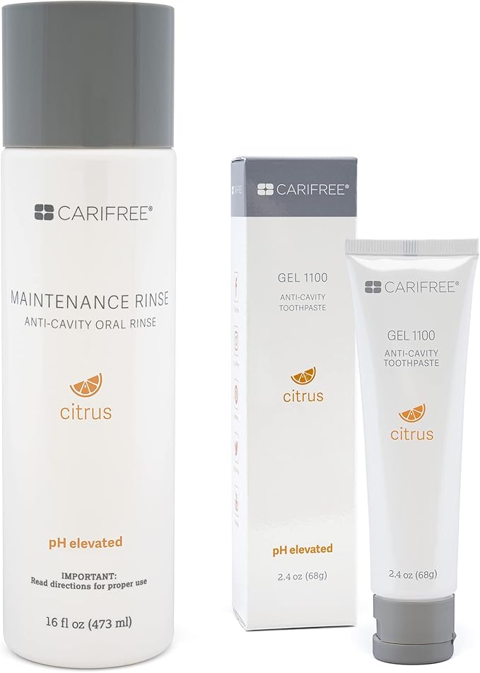 CariFree Maintenance & Prevention Kit, Citrus, Anti-Cavity Fluoride Toothpaste & Mouthwash Freshens Breath and Moistens Mouth, Dentist Recommended for Oral Care (6 Piece Set)