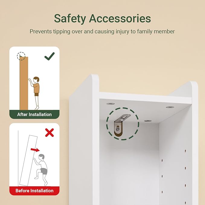 SoBuy Narrow Bathroom Storage Cabinet, Tall Slim Bathroom Organizer Cabinet with Adjustable Shelves, Skinny Freestanding Corner Cupboard for Small Spaces, White, BZR34-K-W