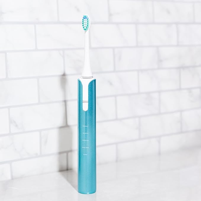 Soniclean Lux Sonic Toothbrush for Adults - 6 Toothbrush Heads, Rechargeable, Automatic, Refills, Aqua