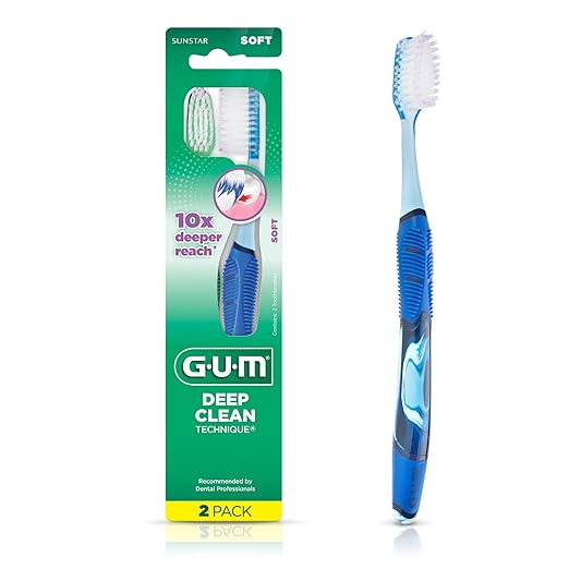 GUM Deep Clean Technique Toothbrush - Full Head - Soft Toothbrushes for Adults with Sensitive Gums - Extra Fine Bristles, 2 Count
