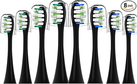 Replacement Toothbrush Heads for Philips Sonicare - 8 Pack Soft Gentle Bristles Compatible with Most Sonicare Click-On Electric Toothbrushes (Black)