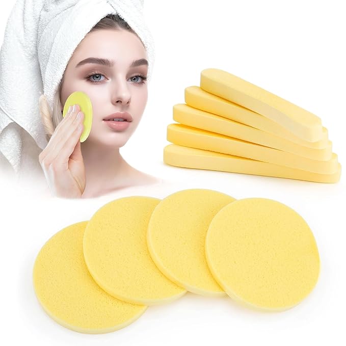 Compressed Facial Sponge,Reusable Makeup Blender 60 Count,Soft Round Wash Sponges for Estheticians Makeup Removal,Face Cleansing Exfoliating Compress Spa Pads for Women,Yellow