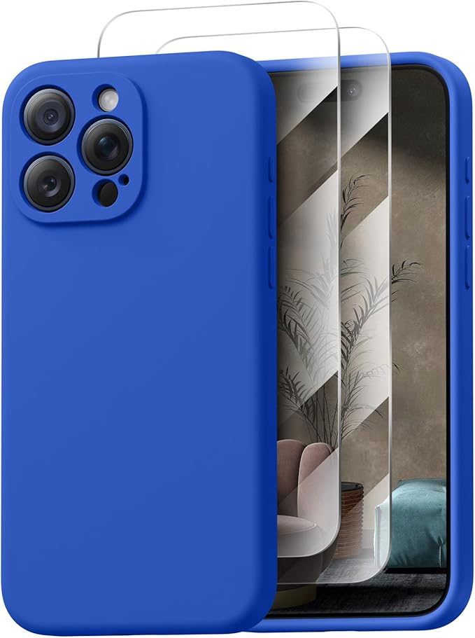 Magnetic for iPhone 15 Pro Case, Compatible with MagSafe, with 9H Nano Screen Protectors, Full Camera Protection, Silicone Shockproof Microfiber Lining Phone Case 6.1", Klein Blue
