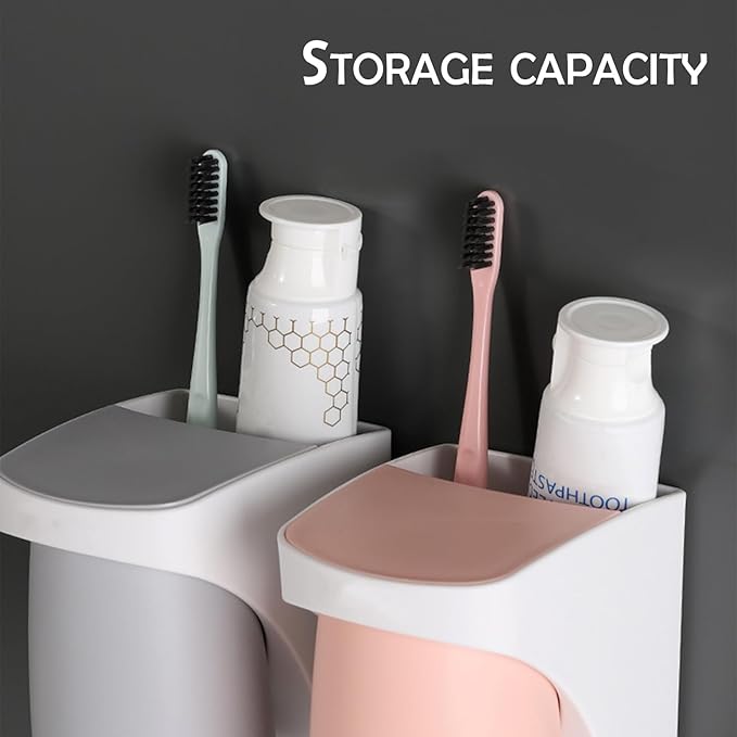 Toothbrush Holder Suction Cup Set, sgzscl Bathroom Storage Organizer Space Saving for Family Members Father Mother and Son/Daughter (Macaron Pink)