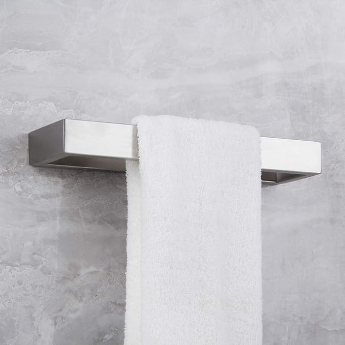 Bathroom Towel Ring Wall Mounted Hand Towel Bar Modern Square Style Towel Rack Brushed Stainless Steel, D69018BN
