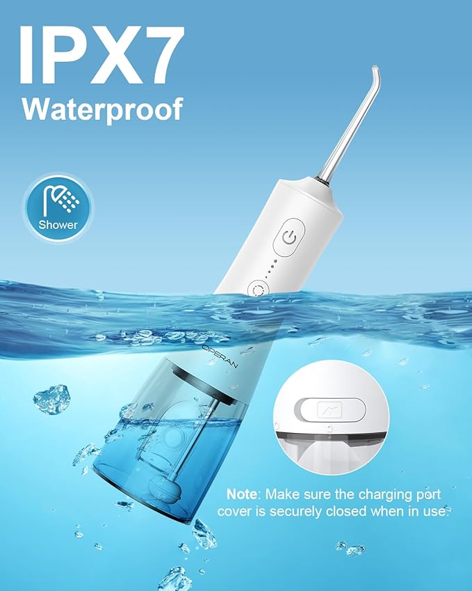 Operan Water Flosser for Teeth Cleaning Upgraded 300ml Cordless Water Dental Flossers Rechargeable Oral Irrigator with 4 Modes 4 Jet Tips IPX7 Waterproof Water Floss for Home Travel (White)+1Pack