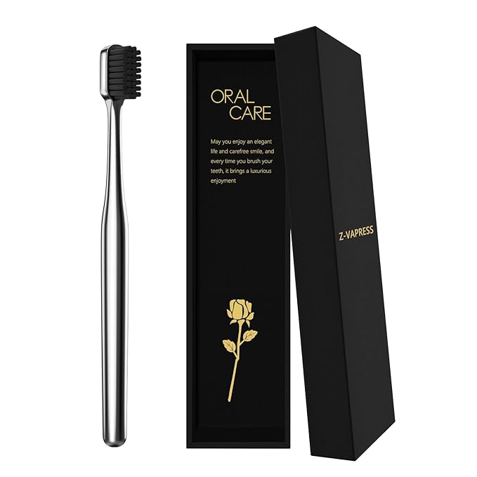 Z-VAPRESS Luxury Silver Manual Toothbrush Soft Bristles Better Gift Elegant Electroplated Design Perfect for Home, Hospitality or Travel Toothbrushes for Sensitive Teeth …