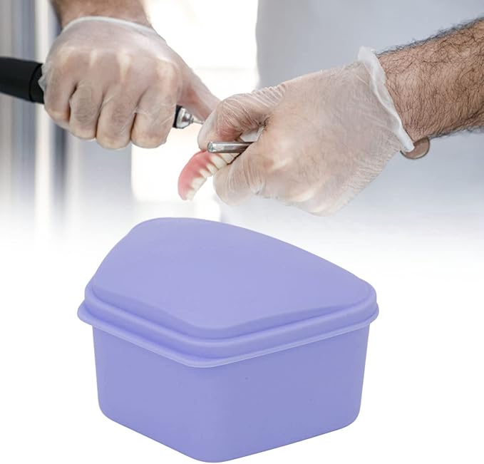 Trapezoid Retainer Case, Mouth Guard Cases, Denture Case Partial Tooth Case Denture Box Denture Storage Boxes, Travel Portable Denture Bath Box for Home Office Purple