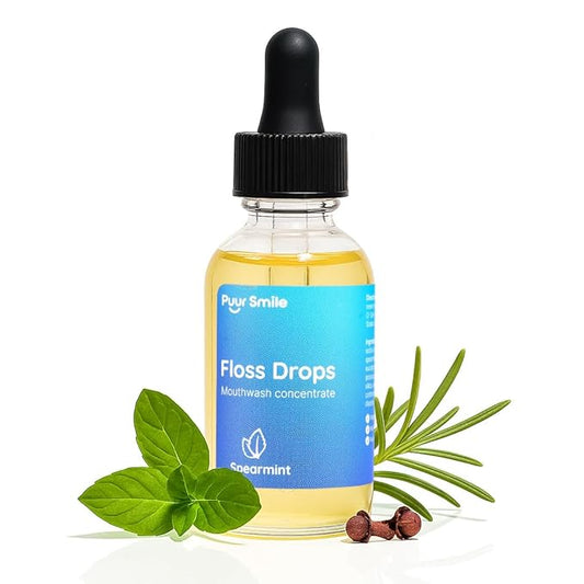 Concentrated Floss Drop Serum – 2oz Concentrated Mouth Wash to Use in Water Flosser | Natural Essentials Promotes Good Breath | Organic Spearmint Drop Supports Good Oral Health