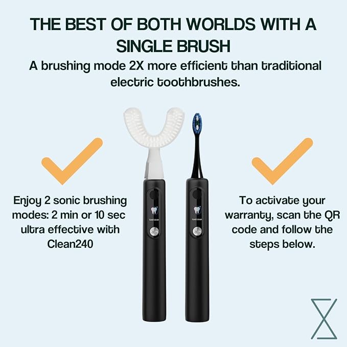 Y-Brush Ultra - Sonic Toothbrush Multiple Modes - 6-Month Battery, Advanced Plaque Removal, Whitening Technology (Ultra - Black, Adult (12-99 yo))