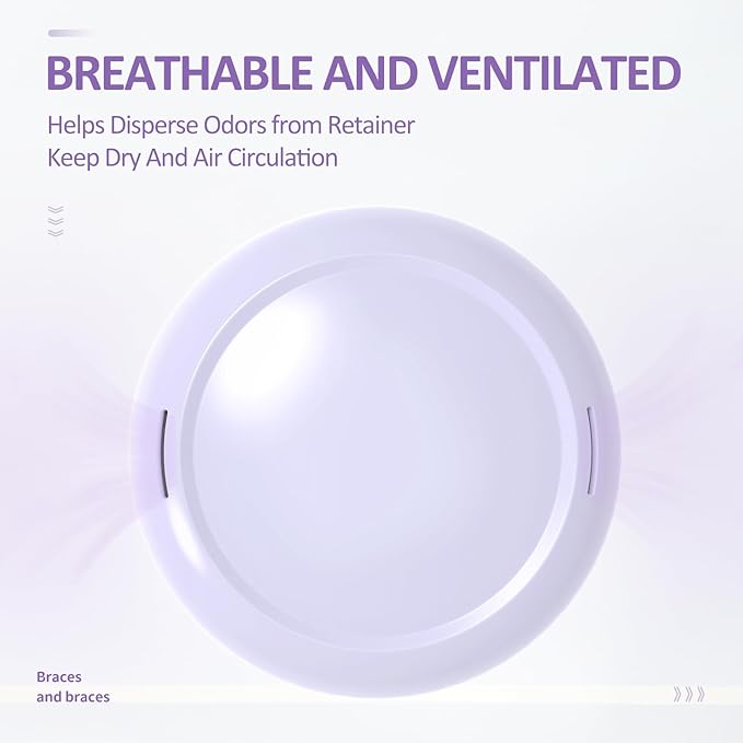 Retainer Case with Mirror and Lanyard,Slim Aligner Case with Vent Holes,Cute Dental Brace Box with Retainer Removal Tool and Brush (Purple Pink with Lanyard)