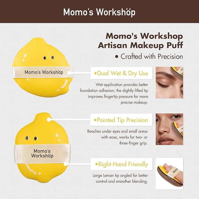 Lemon Makeup Sponge Set,Cosmetic Foundation Sponges, Dual-Textured for Wet/Dry Use, Pointed Tip for Detail Work, Includes 2pcs L+S Size Beauty Puff & Storage Case