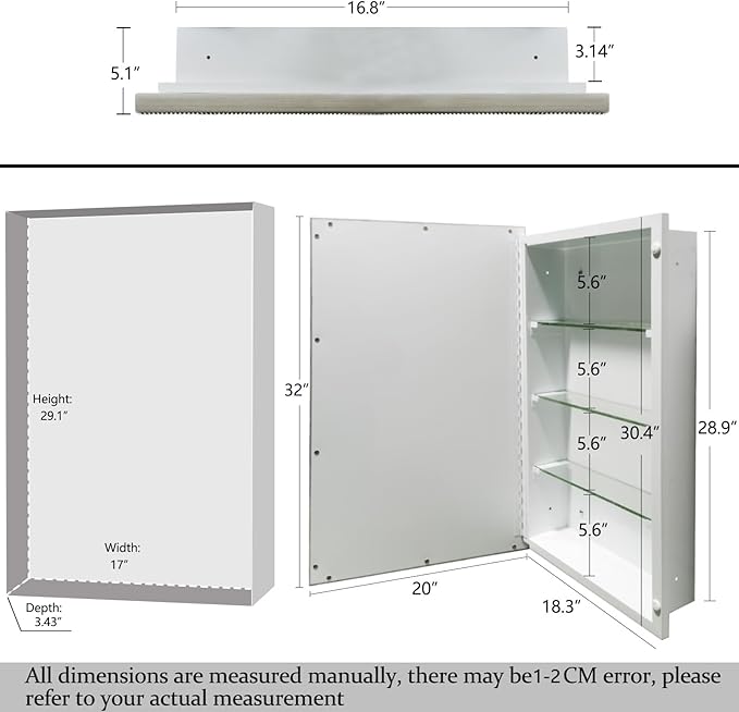 Bathroom Medicine Cabinet with Silver Metro Beaded Wooden Frame, 20x32 Inch Retro Bevel Mirror, Recessed or Surface Mount Bathroom Cabinet,Space-Saving Storage Cabinet