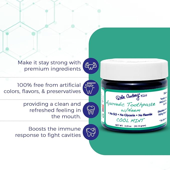 Dale Audrey Ayurvedic Mineralizing Toothpaste for Sensitive Teeth| Organic Refreshing Mint Flavor Teeth Whitening and Fresh Breath | Natural Toothpaste for Gums and Bad Breath(3.25 Oz)