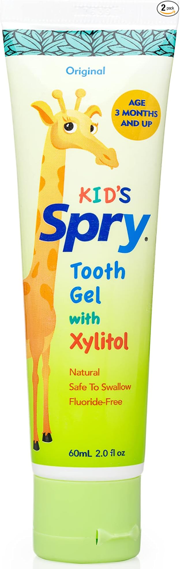 Spry Natural Xylitol Toothpaste for Baby, Toddler and Kids Age 3 Months and Up - Fluoride Free Tooth Gel, Tasty, Support Development of Emerging Teeth, Original 2 Fl Oz (Pack of 2)