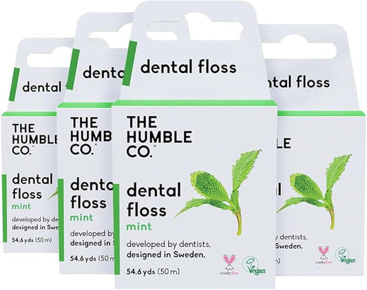 The Humble Co. Dental Floss (4pack) - Vegan, Waxed Dental Floss with Xylitol, 55 Yards of Adult and Kids Floss for Gum Care and Dental Care (Mint)