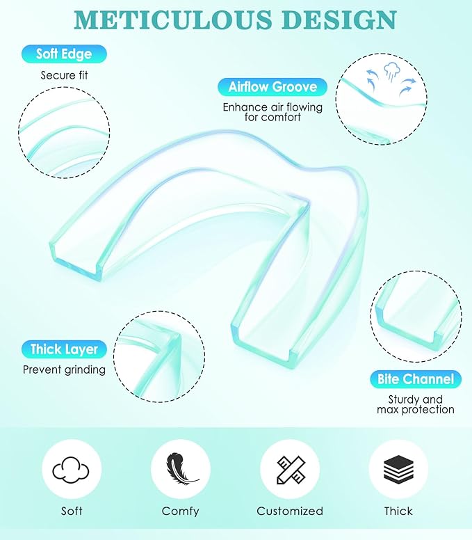 Mouth Guard for Grinding Teeth at Night, Night Guards for Teeth Grinding, 4 Pack/Large Size Moldable Dental Guard for Sleeping with 2 x 5X Mirror Mouth Guard Case, Mint Green