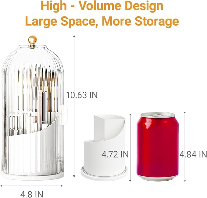 Birdcage-Style Concealed Toothbrush Holder Sliding Lid Bathroom Counter Organizer Tooth Brush Holder for Bathroom 360 Rotating Waterproof Dustproof Makeup Brushes Storage for Vanity (White)