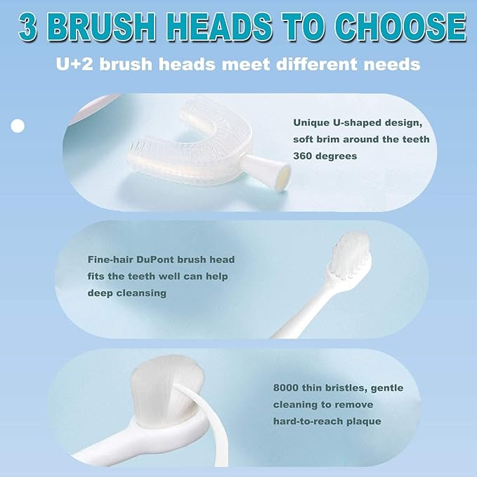 Kids Electric Toothbrush, U-Shaped Automatic Toothbrush,360° Cleaning with Three Types of Brush Heads,Large for 7-12 Years,Cartoon Modeling,Yellow,1 Pack