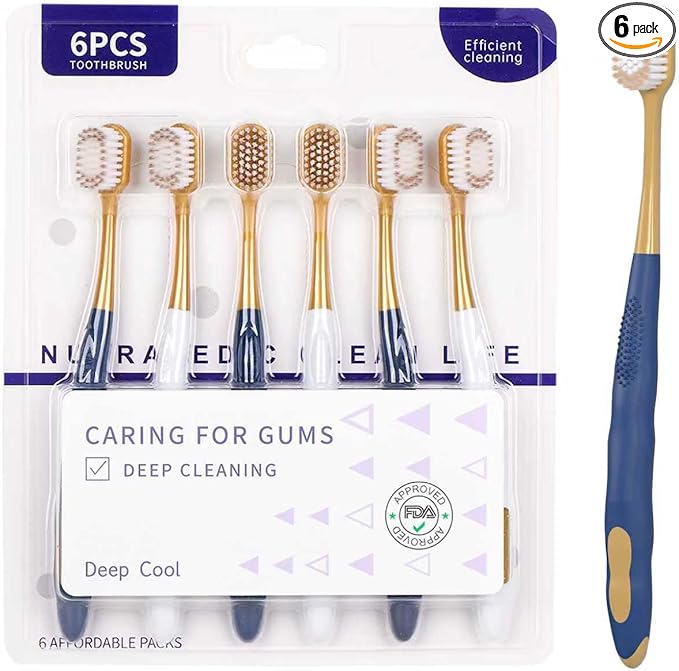 Soft Toothbrushes for Adults, Medium Manual Wider Head Tooth Brush, Good Cleaning Effect for Sensitive Teeth Oral Gum Recession (6 Pack)
